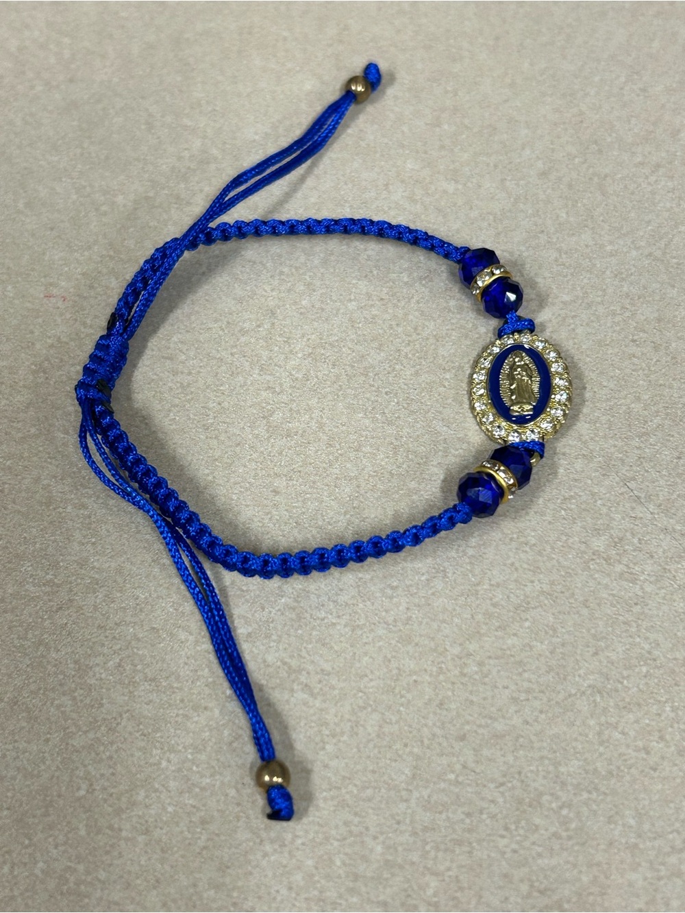Gold & Royal Blue Beaded Religious Charm Bracelet